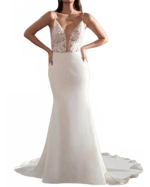 Adore Beaded Plunging Neckline Wedding Gown - White