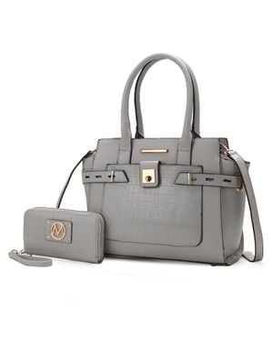 MKF Isla Crocodile Embossed Vegan Leather Satchel Bag With Wallet -2 Pieces - Gray