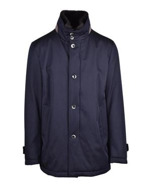 Herno Quilted Virgin Wool Overcoat With Detachable Fur Collar - Blue