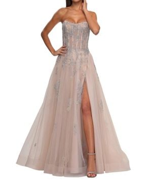 La Femme Stunning Tulle A-Line Rhinestone Prom Dress - Pink