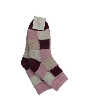 Tabio Patchwork Crew Socks - Brown