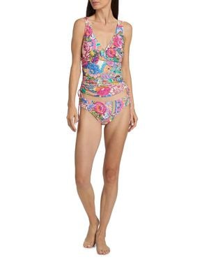 Johnny Was Drawcord Ruched Tankini - Red