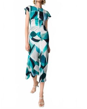 Joseph Ribkoff Geometric Print Satin Midi Dress - Blue