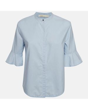Maje Striped Cotton Button Front Shirt - Blue