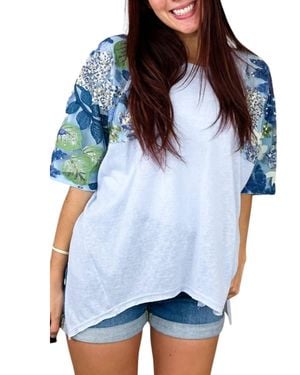 Davi & Dani Let Them Adore You Cotton Blend Short Sleeve Top - Blue