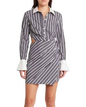 Moon River Lauren Striped Mini Dress - Gray