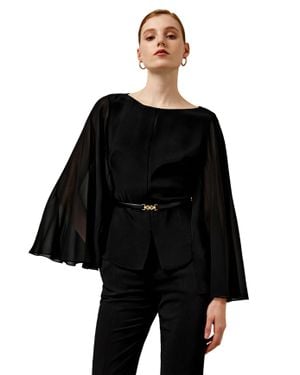 LILYSILK Crewneck Cape-Style Silk Blouse For - Black