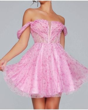 Jovani Off The Shoulder Corset Bodice Dress - Pink