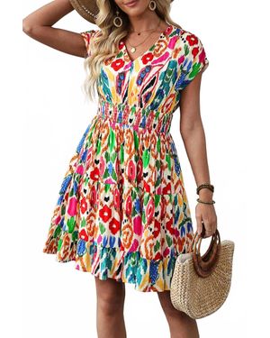 1 the Woman Abstract Print Ruffle Tiered Mini Dress