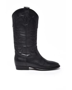 GISÉL MOIRÉ Leather Western Boots - Black