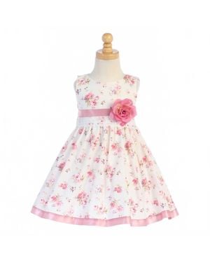 Lito Girl's Cotton Floral Print Easter Dress - Pink
