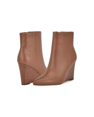 Nine West Paes Boots Leather Wedge Heel Ankle Bootie Jobb1394 - Brown
