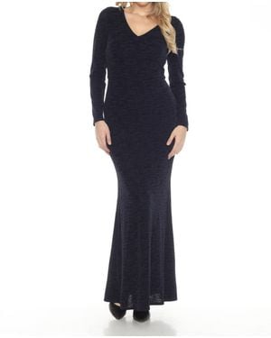 Joseph Ribkoff Shimmery V-Neck Long Sleeve Evening Dress - Blue