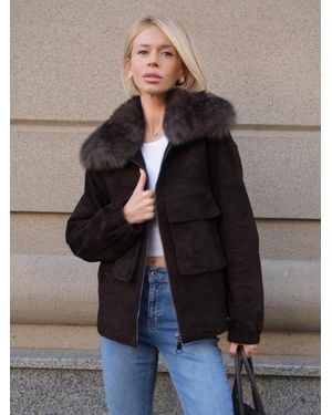 Alaska® Outerwear Nebraska Genuine Suede Polar Fox Trim Jacket - Green