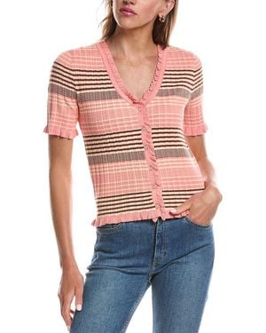 Laundry by Shelli Segal V-Neck Ruffled Button Front Top - Red