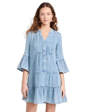 Faherty Gauze Kasey Tiered Dress Light Cotton Pullover Kfc1050 - Blue