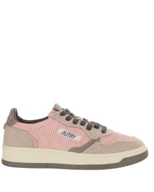 Autry Medalist Low Sneakers With Corduroy And Velvet Panels - Pink