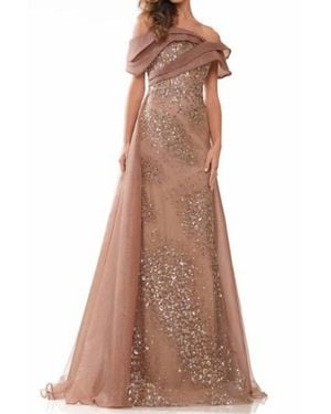 Colors Dress Overskirt Embellished Gown - Brown