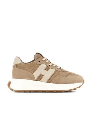 Hogan Suede Mesh Chunky-Sole Sneakers - Natural