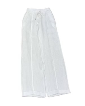 FEMME FATALE Jackie Linen Wide Leg Pants With Fringe Detail - White