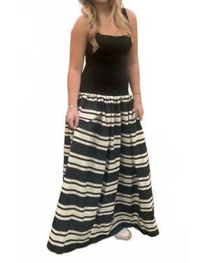 Olivaceous Striped Drop Waist Maxi Dress - Black