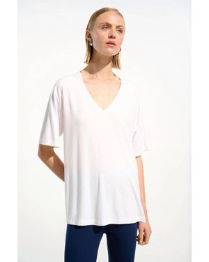 Joseph Ribkoff V-Neck Elbow Tunic Top - White