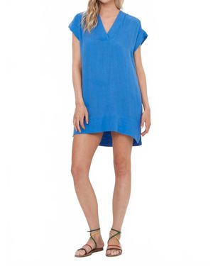 Oliphant V-Neck Roll Sleeve Dress - Blue