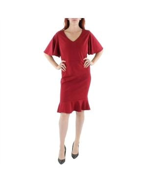 Kasper Knit Flutter Sleeves Sheath Dress - Red