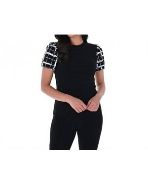 FRANK LYMAN Geometric Puff-Sleeve Pullover Top - Black