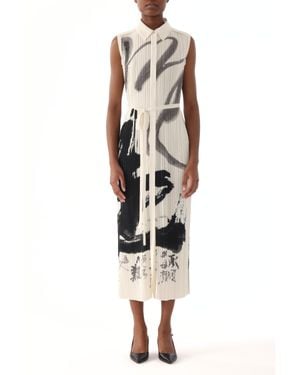 Jason Wu Pleated Sleeveless Shirtdress With Artwork By Tong Yang Tze - White