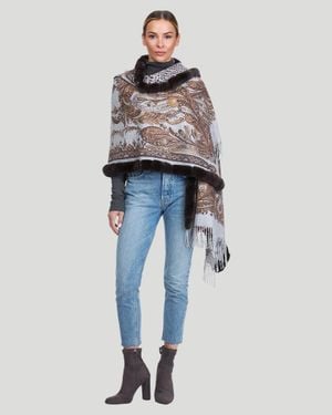 Gorski Double Face Cashmere Stole With Rex Rabbit Trim - Blue