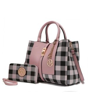 MKF Yuliana Checkered Satchel Bag With Wallet - Pink