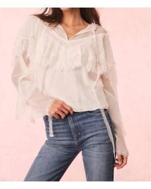 LoveShackFancy Afton Silk Lace Blouse - Blue