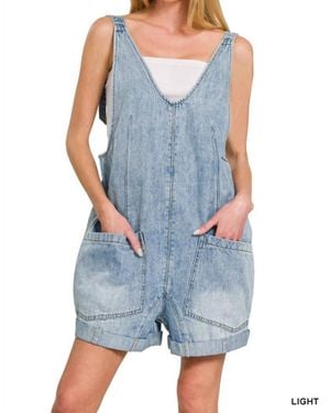 Zenana Denim Short Overalls - Blue