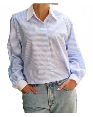 EsQualo Berritt Rhinestones Striped Blouse - Blue