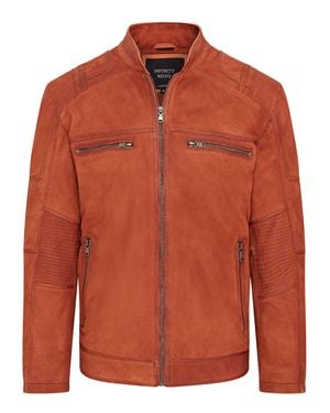 Infinity Leather Buff Leather Cafe Racer Biker Jacket - Orange