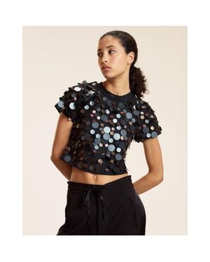 Cynthia Rowley Paillettes Mesh Baby Tee - Black