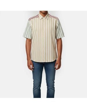 Sandro Striped Satin Paneled Leopold Shirt - Blue