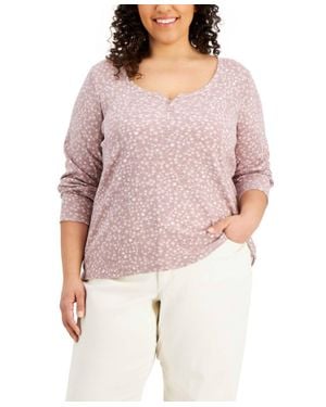 Hippie Rose Trendy Plus Size Printed Henley Neck Top - Gray