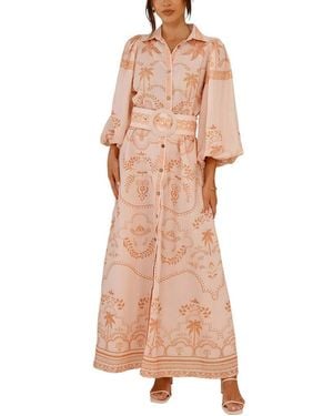 AMINA GLAM Linen-Blend Maxi Dress - Pink