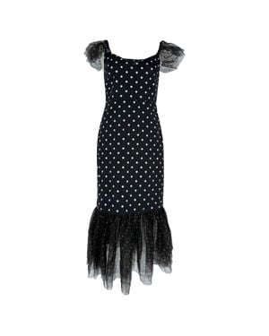 STAUD Tulle Trim Polka Dot Midi Dress - Black