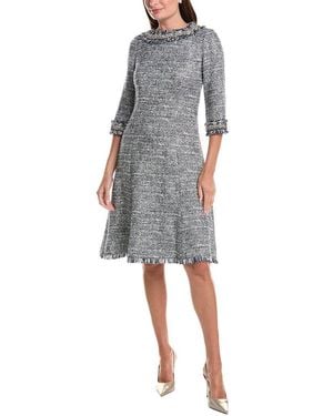 Teri Jon Tweed Jewel Trim A-Line Dress - Gray