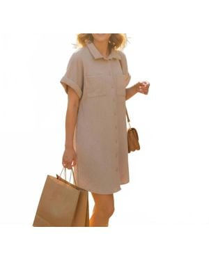 She + Sky Drop Shoulder Button Down Mini Dress - Brown