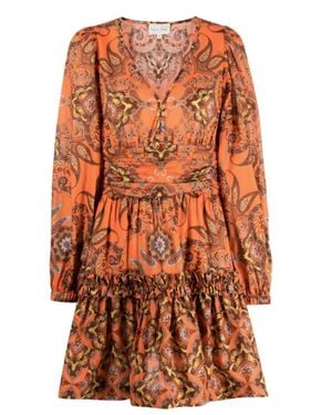 Cara Cara 100% Cotton Long Sleeves Harper Dress Nectarine Vintage Paisley - Orange
