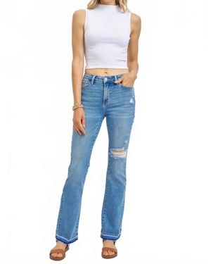 Judy Blue Mid Rise Destroy & Release Hem Bootcut Jeans - Blue