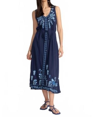 Johnny Was V-Neck Drawstring Knit Dress-Yadira - Blue