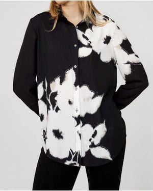FRANK LYMAN Floral Embroidered Button-Up Top - Black