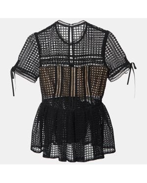 Self-Portrait Lace Peplum Top - Black