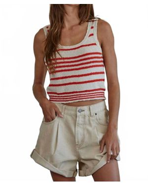 By Together Vivian Knit Sweater Cotton Striped Round Neck Tank Top - Red