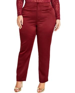 Nina Parker Plus Satin High Rise Straight Leg Pants - Red